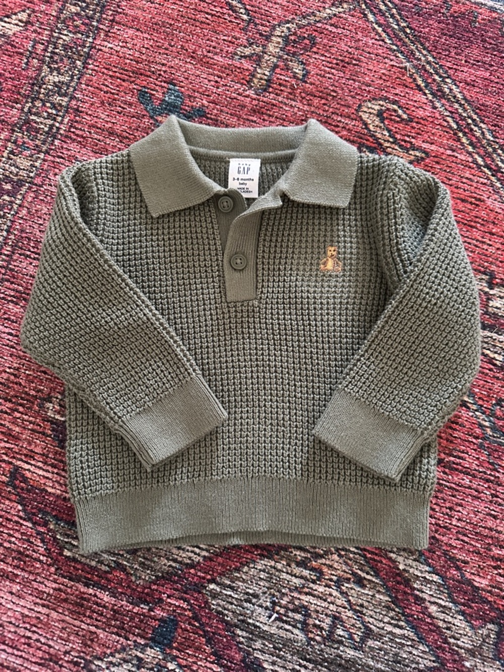 BABY GAP 3-6 MONTHS OLIVE WAFFLE POLO SHIRT